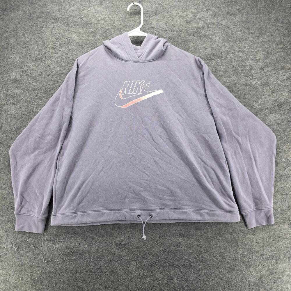 Nike Hoodie Mens L Purple Pullover Hooded Fleece Hem Drawstring Logo DD5780-529